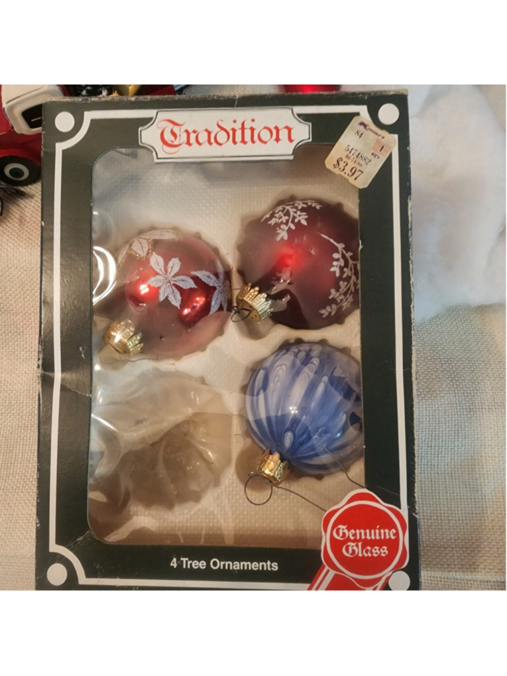 West Germany Glass Christmas Ornaments Set of 3 in Box